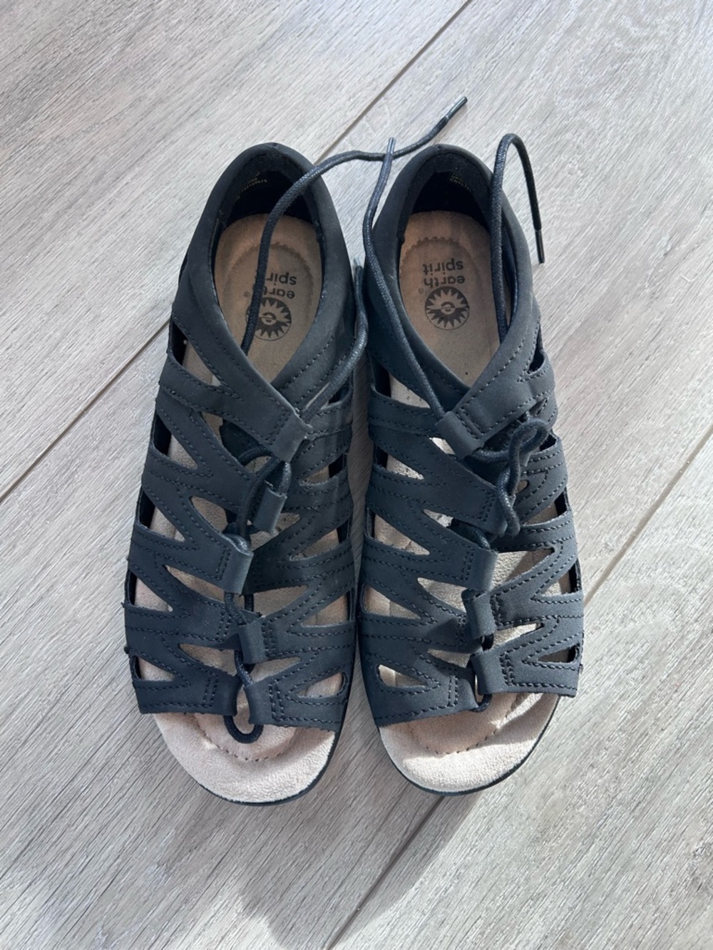 Earth Spirit Gigi Black Strappy Lace-Up Sandals